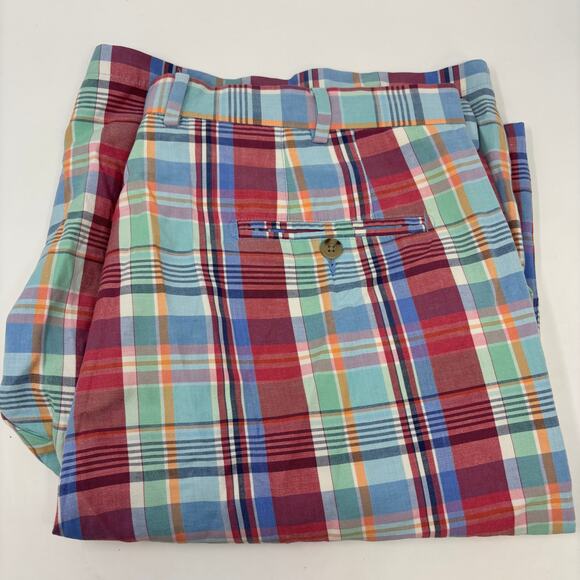 Peter Millar Seaside Sz38L Multicolor Plaid Flat Front Silk Linen Blend Shorts - Picture 1 of 6